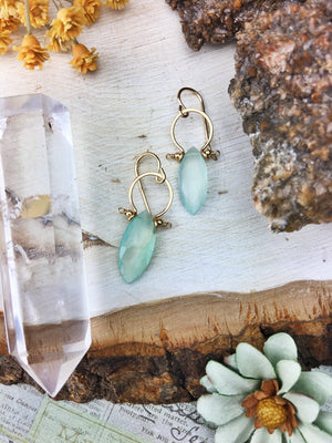 Sydney Earrings - 14k Gold Fill Frames Faceted Chalcedony Marquis - The Bead N Crystal & Enclave Gems