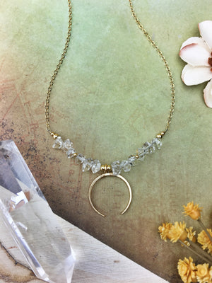 Berzerker Necklace - Herkimer Diamond 14k Gold Fill Crescent Chain - The Bead N Crystal & Enclave Gems