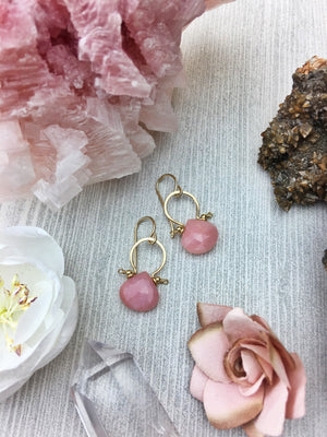 Fifi Earrings - Faceted Pink Opal Briolette Cut Natural Teardrop 14k Gold Filled - The Bead N Crystal & Enclave Gems