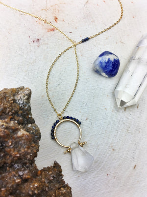 Ophelia's Quartz /w Lapis Necklace Medium Layer Length 24" - The Bead N Crystal & Enclave Gems