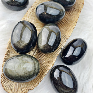 Gold Sheen Obsidian Palm Stone (865) - The Bead Shoppe