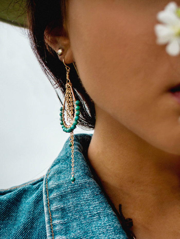 Hildur Earrings 'B' - Turquoise 14k Gold Filled Frames and Chain