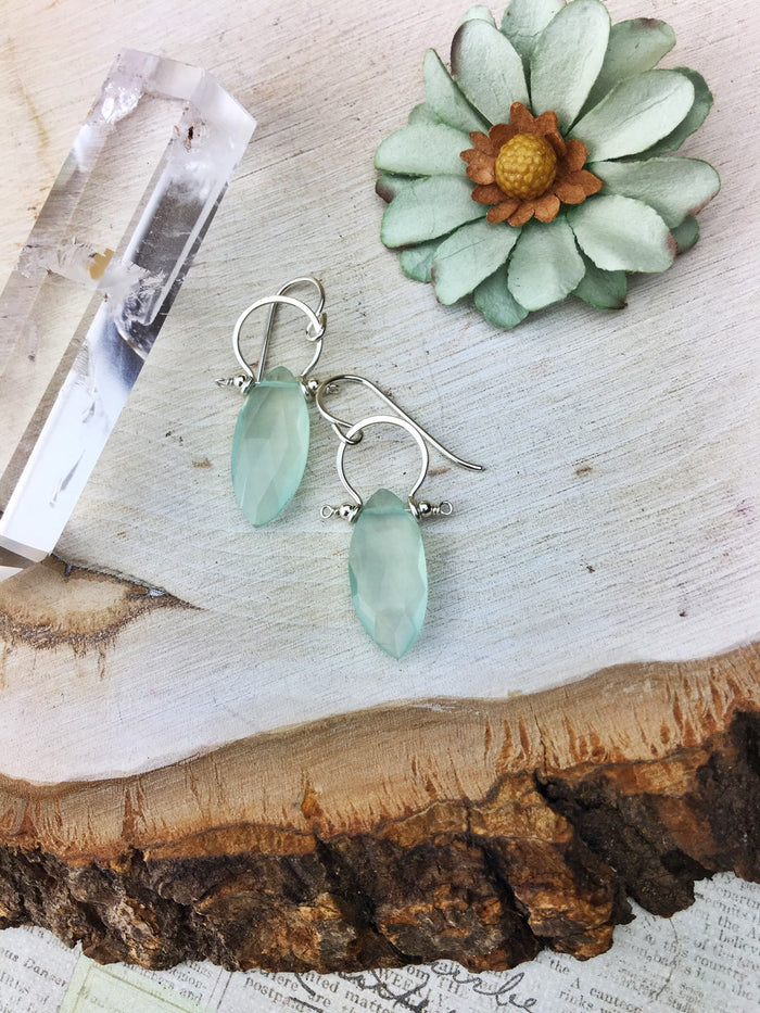 Sydney Earrings - Sterling Silver Frames Faceted Chalcedony Marquis