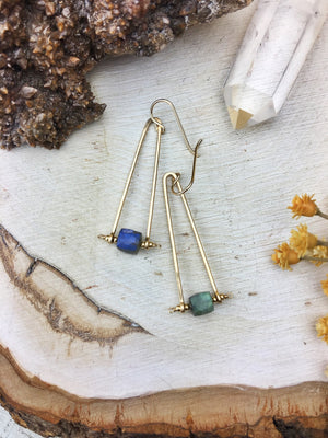 Northern Lights Earrings 'A' - 14k Gold Filled Labradorite Cube - The Bead N Crystal & Enclave Gems