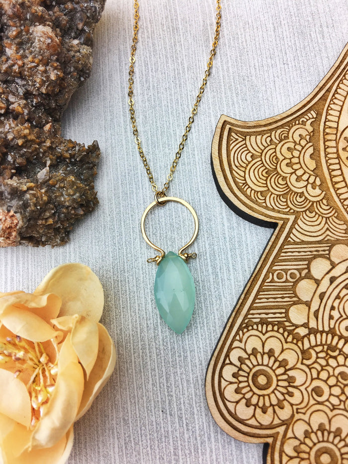 Sydney Necklace - 14k Gold Filled Frames Faceted Chalcedony Marquis