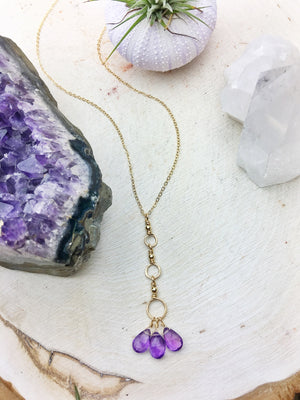 Plum Goods Necklace F - Amethyst Gemstone Drop 14k Gold Fill Chain - The Bead N Crystal & Enclave Gems