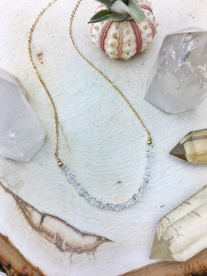 Jooniper Necklace - Micro Herkimer Diamond Quartz 14k Gold Filled Chain Medium Layer - The Bead N Crystal & Enclave Gems