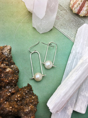 Hildur Earrings 'A' - Freshwater Pearl Sterling Silver Frames - The Bead N Crystal & Enclave Gems