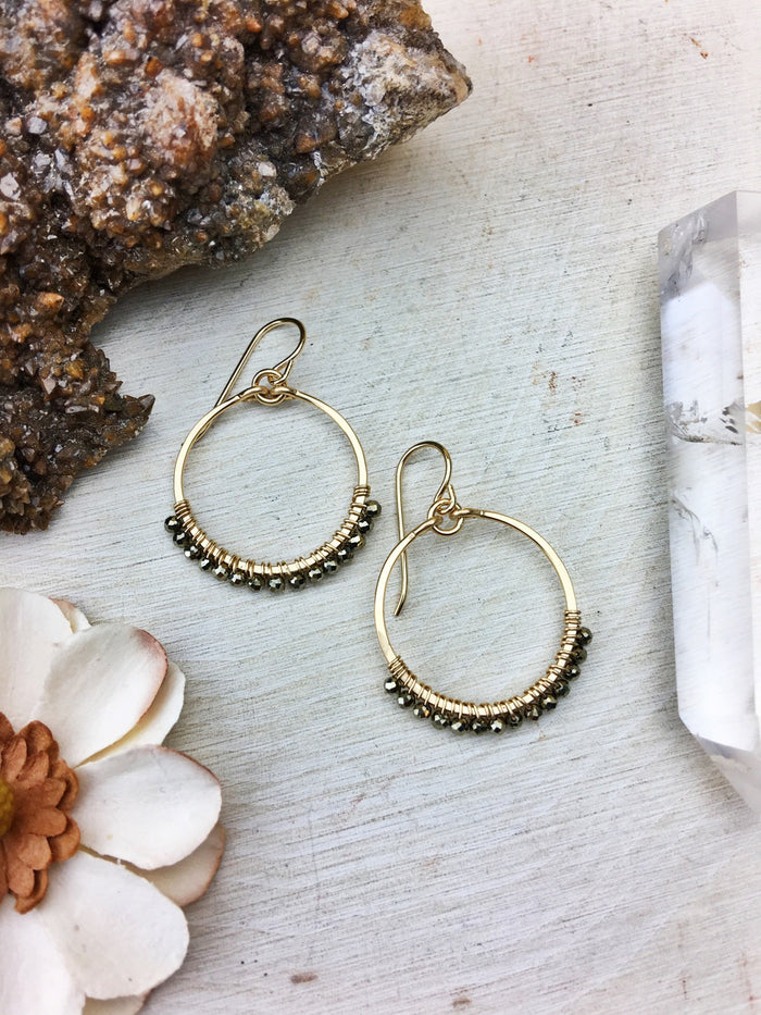 Ophelia's Hoop Earrings - Pyrite Gemstones 14k Gold Filled