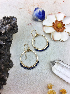 Ophelia's Hoop Earrings - Lapis Lazuli Gemstones 14k Gold Filled - The Bead N Crystal & Enclave Gems