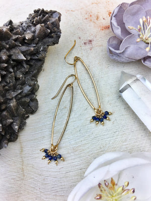 Ophelia's Contemporary Style Earrings - Lapis Lazuli Gemstone 14k Gold Filled - The Bead N Crystal & Enclave Gems