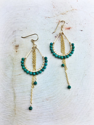 Hildur Earrings 'B' - Turquoise 14k Gold Filled Frames and Chain - The Bead N Crystal & Enclave Gems
