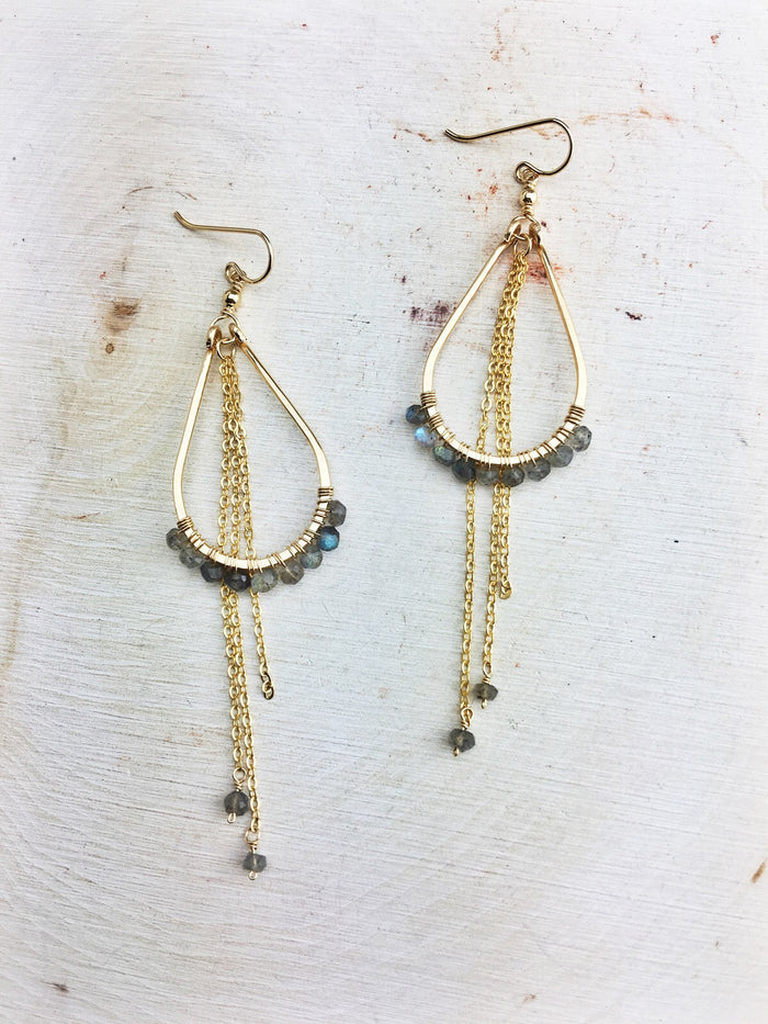 Northern Lights Earrings 'D' - Faceted Labradorite Gemstones 14k Gold Fill Frames