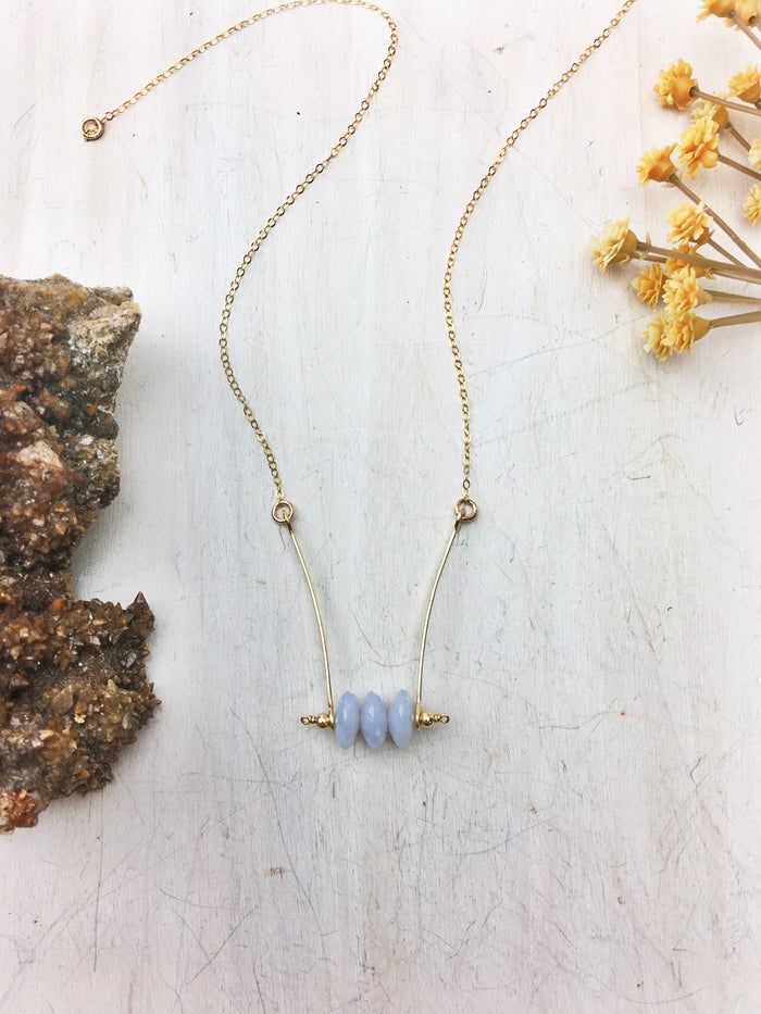 Flicka Necklace - Natural Chalcedony with 14k Gold Fill Bars and Chain