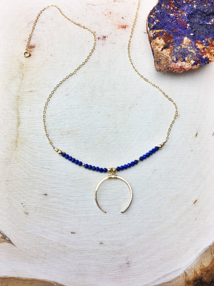 Lapis Lazuli Crescent Necklace 14k Gold Fill 18"