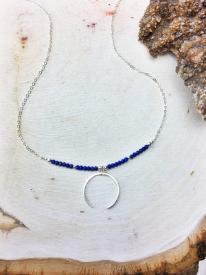Lapis Lazuli Crescent Necklace Sterling Silver 18" - The Bead N Crystal & Enclave Gems