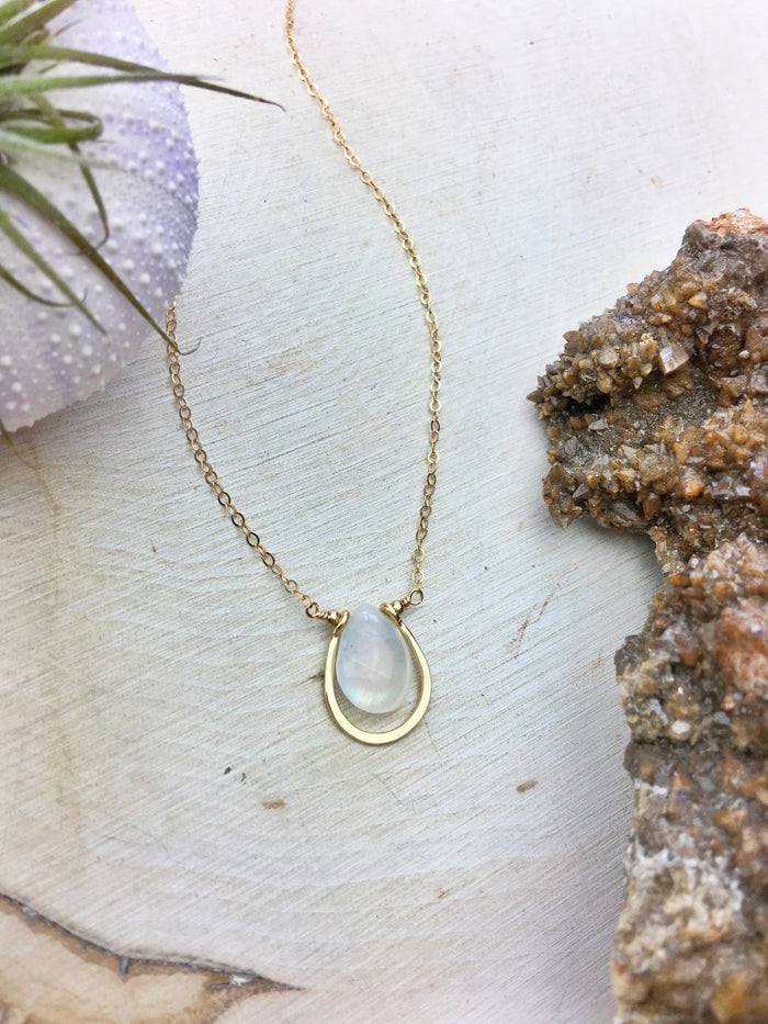 Abel Necklace (willing and) - Rainbow Moonstone 14k Gold Fill Framework