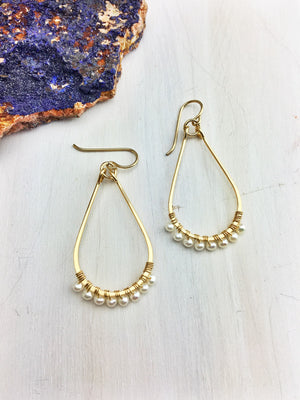 Hildur Earrings 'H' - Freshwater Pearls on a 14k Gold Filled Frames - The Bead N Crystal & Enclave Gems