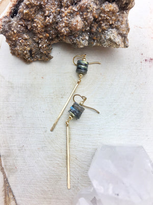Golden State Earring A - Labradorite Stack 14k Gold Fill Dagger - The Bead N Crystal & Enclave Gems