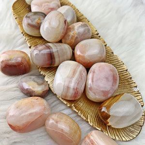 Pink Banded Onyx Tumbled Stones (Set of 2) (20) - The Bead N Crystal & Enclave Gems