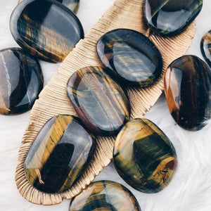 Tiger's Eye (Yellow/Blue) Palm Stone (937) - The Bead Shoppe & Enclave Gems