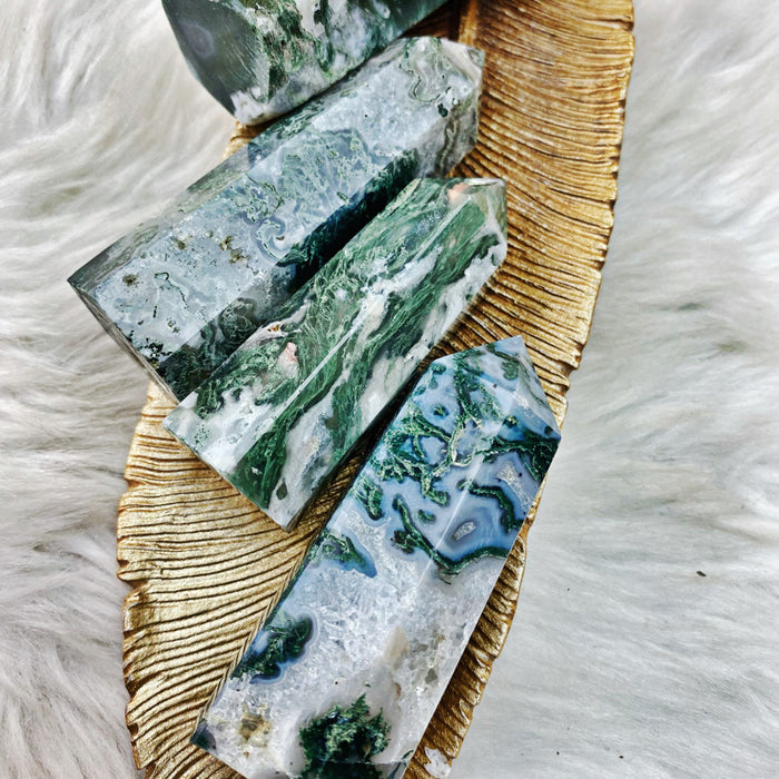 Moss Agate Towers - Dreamy Moss Agate