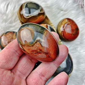 Polychrome Jasper Palm Stone LG - Stunning Lines! - The Bead N Crystal & Enclave Gems